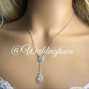 Silver dangle necklace dainty vintage lariat bridal
